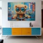 Wall Art titled: Cosmic Puppy in a Horizontal format with: Turquoise, and Beige Colors; Decoration the Sideboard wall