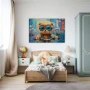 Cuadro Cachorro Cósmico en formato horizontal con colores Turquesa, Beige; Decorando pared de Dormitorio Infantil