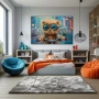 Cuadro Cachorro Cósmico en formato horizontal con colores Turquesa, Beige; Decorando pared de Dormitorio Juvenil