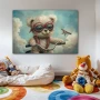 Wall Art titled: Dreamlike Children's Flight in a Horizontal format with: Sky blue, and Grey Colors; Decoration the Nursery wall