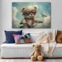 Wall Art titled: Dreamlike Children's Flight in a Horizontal format with: Sky blue, and Grey Colors; Decoration the Above Couch wall