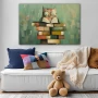Wall Art titled: Master of Dreamy Pages in a Horizontal format with: and Green Colors; Decoration the Above Couch wall