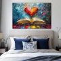 Wall Art titled: Echoes of Knowledge in a Horizontal format with: Blue, and Red Colors; Decoration the Bedroom wall