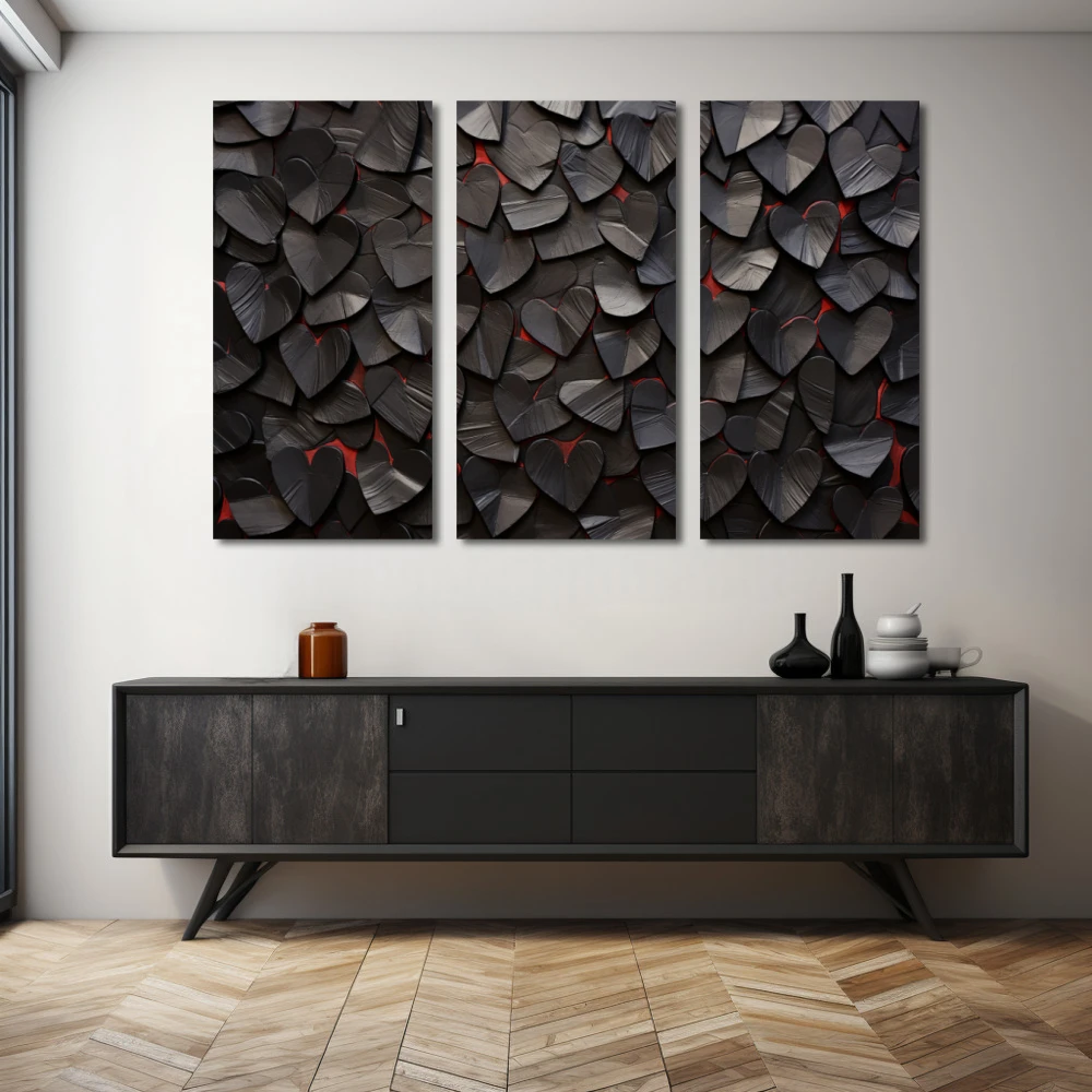 Wall Art titled: Mysterious Heartbeats in a Horizontal format with: Black, and Red Colors; Decoration the Sideboard wall