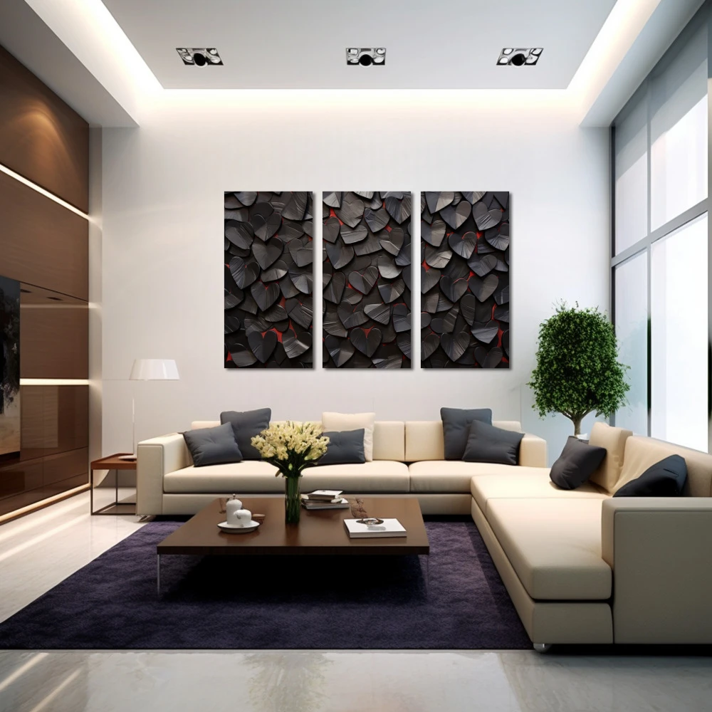 Wall Art titled: Mysterious Heartbeats in a Horizontal format with: Black, and Red Colors; Decoration the Above Couch wall