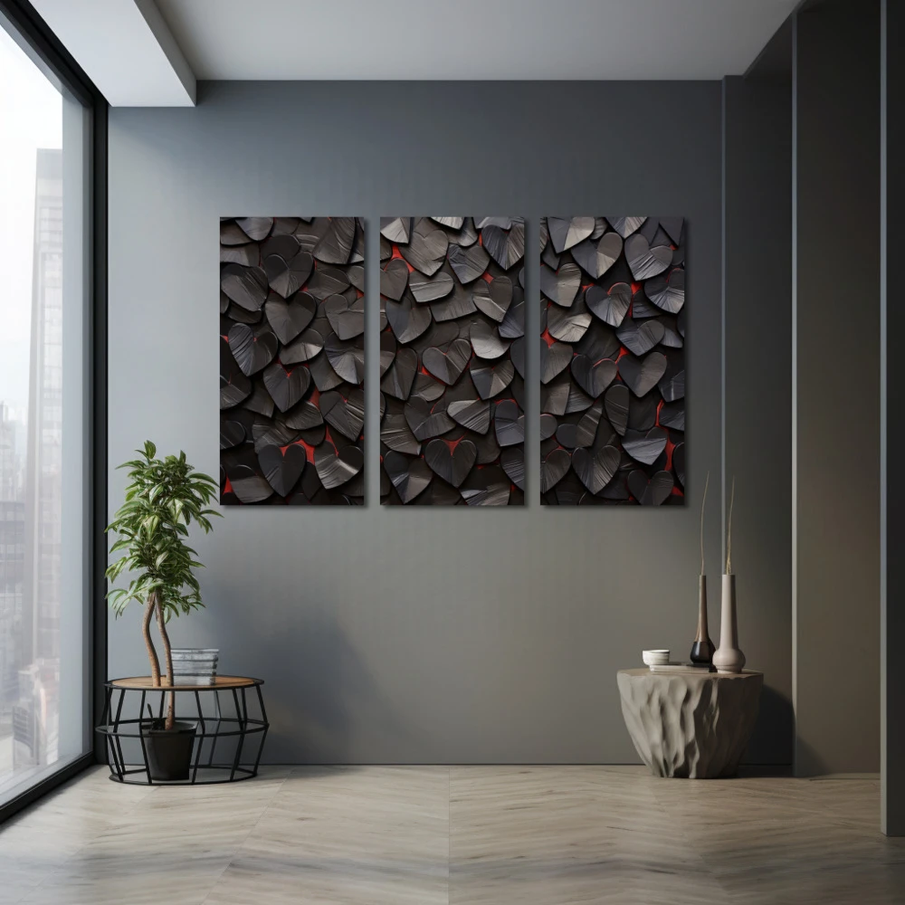 Wall Art titled: Mysterious Heartbeats in a Horizontal format with: Black, and Red Colors; Decoration the Grey Walls wall