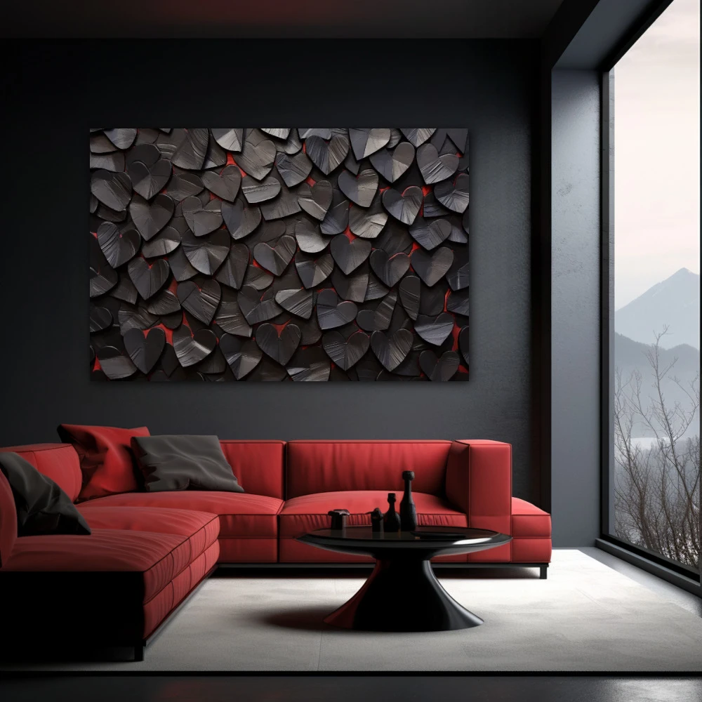 Wall Art titled: Mysterious Heartbeats in a Horizontal format with: Black, and Red Colors; Decoration the Black Walls wall