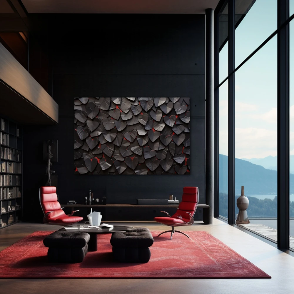 Wall Art titled: Mysterious Heartbeats in a Horizontal format with: Black, and Red Colors; Decoration the Black Walls wall