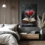 Wall Art titled: Literary Heartbeats in a Vertical format with: Grey, Black, and Red Colors; Decoration the Bedroom wall