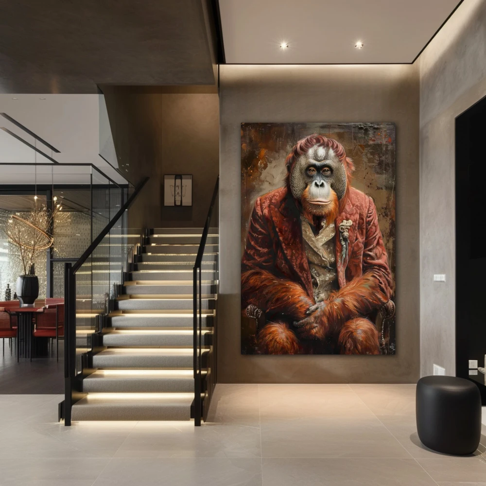 Wall Art titled: Aristocrat of the Jungle in a Vertical format with: and Brown Colors; Decoration the Staircase wall