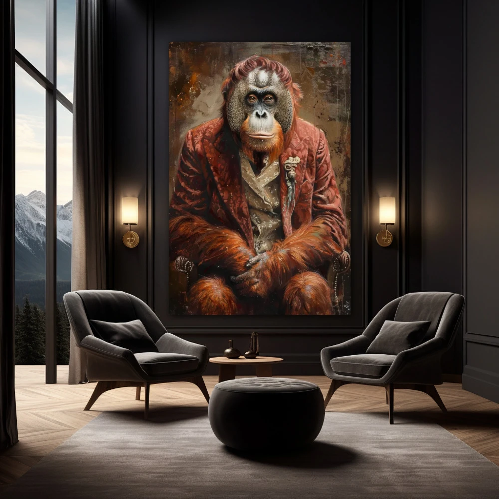 Wall Art titled: Aristocrat of the Jungle in a Vertical format with: and Brown Colors; Decoration the Black Walls wall