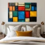 Wall Art titled: Geometry of the Senses in a Horizontal format with: Blue, Orange, Red, and Vivid Colors; Decoration the Bedroom wall
