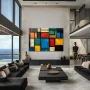 Wall Art titled: Geometry of the Senses in a Horizontal format with: Blue, Orange, Red, and Vivid Colors; Decoration the Living Room wall