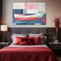 Wall Art titled: Geomtric Navigator in a Horizontal format with: Blue, white, and Pastel Colors; Decoration the Bedroom wall