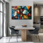 Wall Art titled: Interwoven Divergences in a Horizontal format with: Blue, Orange, and Vivid Colors; Decoration the Kitchen wall