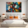 Wall Art titled: Interwoven Divergences in a Horizontal format with: Blue, Orange, and Vivid Colors; Decoration the Bedroom wall