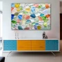 Wall Art titled: Delights of Crystal in a Horizontal format with: Blue, Green, and Vivid Colors; Decoration the Sideboard wall