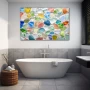 Wall Art titled: Delights of Crystal in a Horizontal format with: Blue, Green, and Vivid Colors; Decoration the Bathroom wall