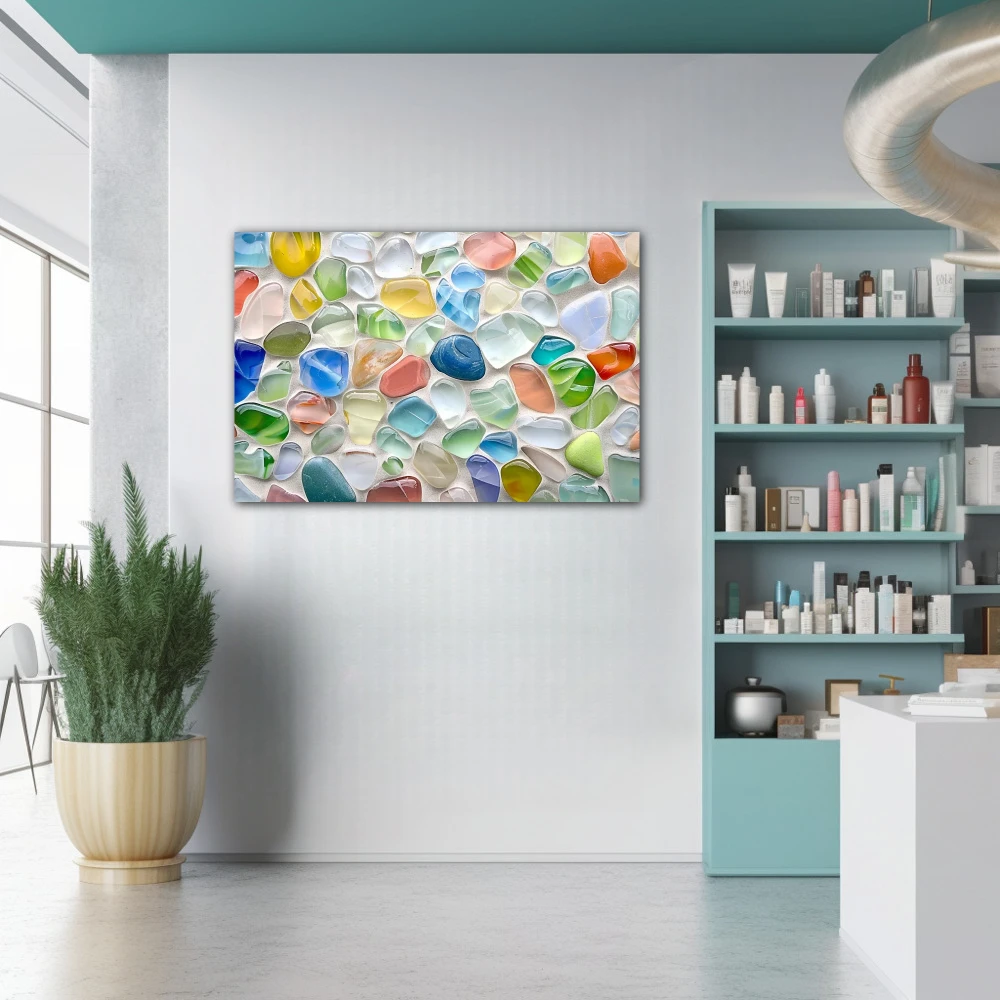 Wall Art titled: Delights of Crystal in a Horizontal format with: Blue, Green, and Vivid Colors; Decoration the Pharmacy wall