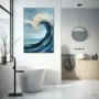 Wall Art titled: Triton's Tears in a Vertical format with: Blue, Sky blue, Turquoise, and Navy Blue Colors; Decoration the Bathroom wall