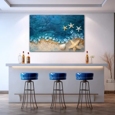 Wall Art titled: Sea Crystals in a  format with: Beige, and Navy Blue Colors; Decoration the Bar wall
