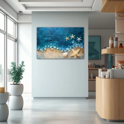 Cuadro Cristales de Mar en formato horizontal con colores Azul, Beige; Decorando pared de Farmacia