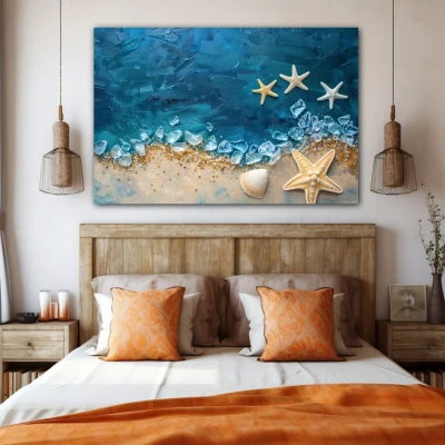 Wall Art titled: Sea Crystals in a  format with: Beige, and Navy Blue Colors; Decoration the Bedroom wall