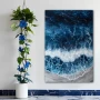 Wall Art titled: Dreams of Sea Foam in a Vertical format with: white, Grey, and Navy Blue Colors; Decoration the Bathroom wall