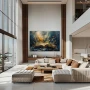 Wall Art titled: Reader's Dreams in a Horizontal format with: Golden, and Navy Blue Colors; Decoration the Living Room wall