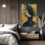 Wall Art titled: Deep Emotional Labyrinth in a Vertical format with: Golden, and Navy Blue Colors; Decoration the Bedroom wall
