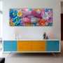 Wall Art titled: Nature's Seductive Fantasy in a Elongated format with: Sky blue, Pink, and Vivid Colors; Decoration the Sideboard wall