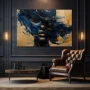 Wall Art titled: Emotional Vortices in a Horizontal format with: Golden, and Navy Blue Colors; Decoration the Living Room wall