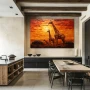Wall Art titled: Sunset of Giants in a Horizontal format with: Yellow, Brown, and Orange Colors; Decoration the Kitchen wall