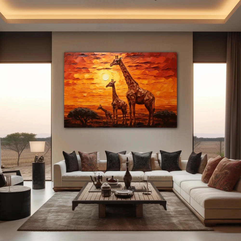Wall Art titled: Sunset of Giants in a Horizontal format with: Yellow, Brown, and Orange Colors; Decoration the Living Room wall