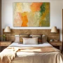 Wall Art titled: Abstract Autumnal Fragments in a Horizontal format with: Green, and Pastel Colors; Decoration the Bedroom wall