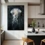 Wall Art titled: Ecosísmico in a Vertical format with: white, Grey, and Black Colors; Decoration the Kitchen wall