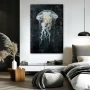 Wall Art titled: Ecosísmico in a Vertical format with: white, Grey, and Black Colors; Decoration the Bedroom wall