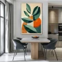 Wall Art titled: Symphony in Photosynthesis in a Vertical format with: Orange, Green, and Beige Colors; Decoration the Kitchen wall