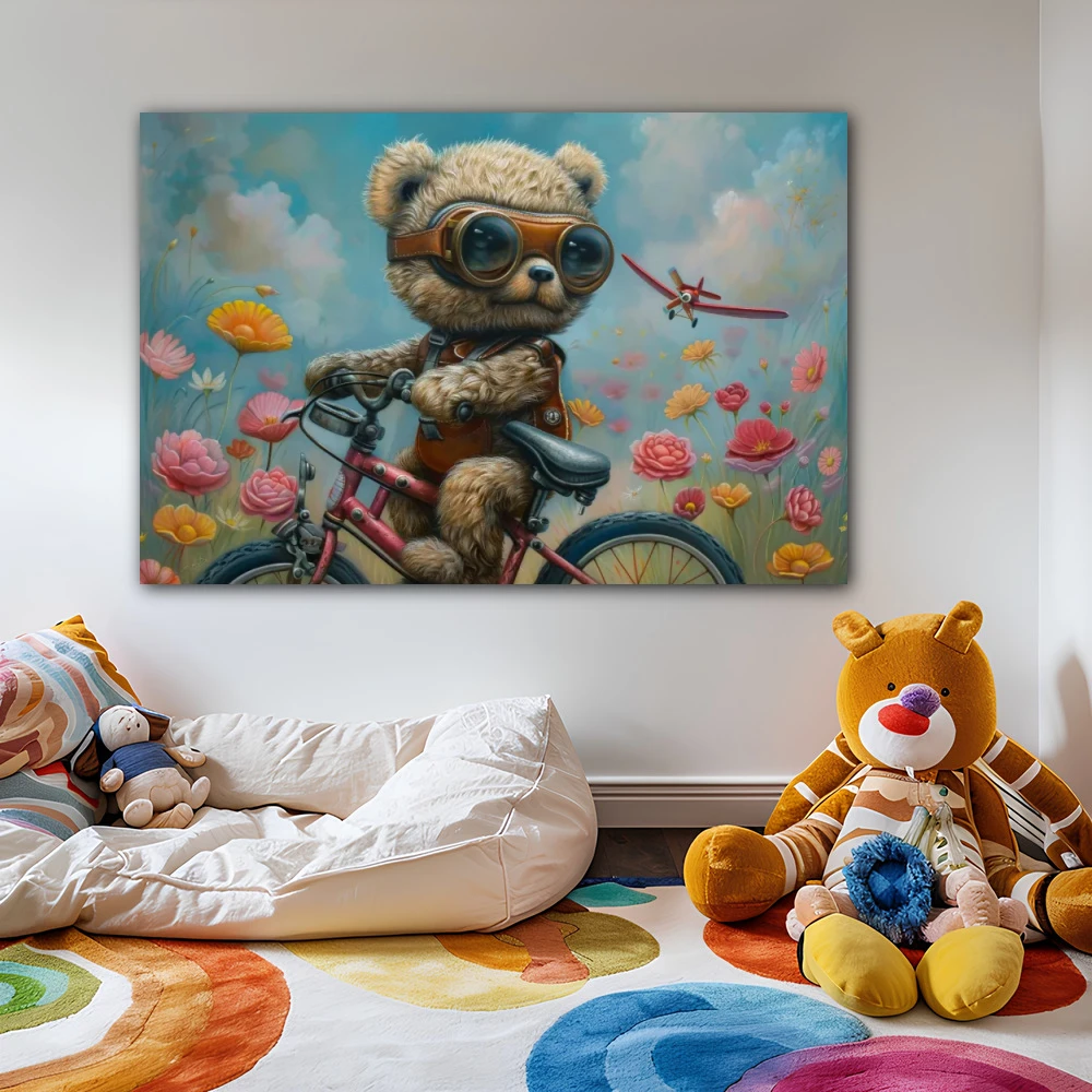 Cuadro pequeño navegante soñador en formato horizontal con colores azul, pastel; decorando pared de dormitorio infantil
