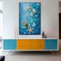 Wall Art titled: Crystallized Sea Breeze in a Vertical format with: Sky blue, and Navy Blue Colors; Decoration the Sideboard wall