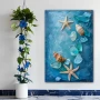Wall Art titled: Crystallized Sea Breeze in a Vertical format with: Sky blue, and Navy Blue Colors; Decoration the Bathroom wall