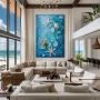 Wall Art titled: Crystallized Sea Breeze in a Vertical format with: Sky blue, and Navy Blue Colors; Decoration the Living Room wall