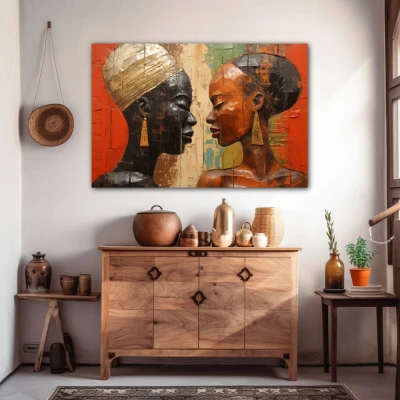 Wall Art titled: Eternal African Union in a  format with: Brown, and Black Colors; Decoration the Sideboard wall