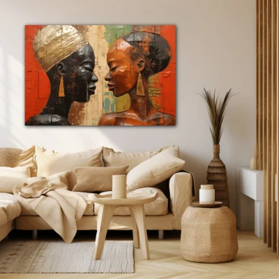 Wall Art titled: Eternal African Union in a  format with: Brown, and Black Colors; Decoration the Beige Wall wall