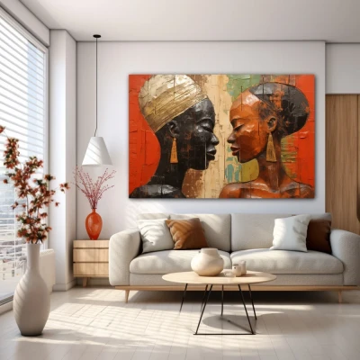 Wall Art titled: Eternal African Union in a  format with: Brown, and Black Colors; Decoration the White Wall wall