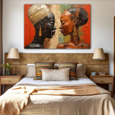 Wall Art titled: Eternal African Union in a  format with: Brown, and Black Colors; Decoration the Bedroom wall