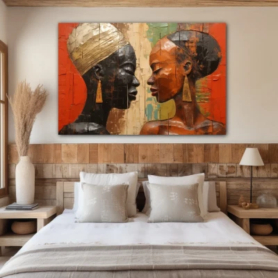 Wall Art titled: Eternal African Union in a  format with: Brown, and Black Colors; Decoration the Bedroom wall