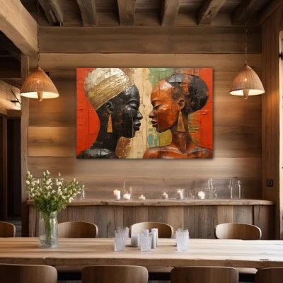 Wall Art titled: Eternal African Union in a Horizontal format with: Brown, and Black Colors; Decoration the Wooden Walls wall