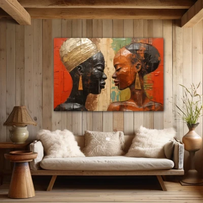Wall Art titled: Eternal African Union in a  format with: Brown, and Black Colors; Decoration the Wooden Walls wall