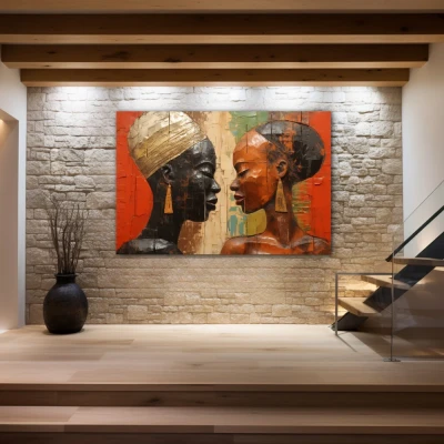 Wall Art titled: Eternal African Union in a Horizontal format with: Brown, and Black Colors; Decoration the Stone Walls wall